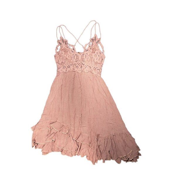 FREE PEOPLE ADELLA LACE MINI DRESS, RUFFLE STRAPPY, SUMMER, COTTAGECORE, FEMININ - Picture 5 of 7